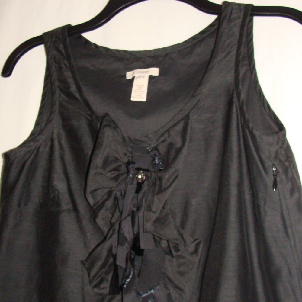 J CREW Faded Black SILK Blend RUFFLE & SEQUIN Trim Tank BLOUSE Sz 0